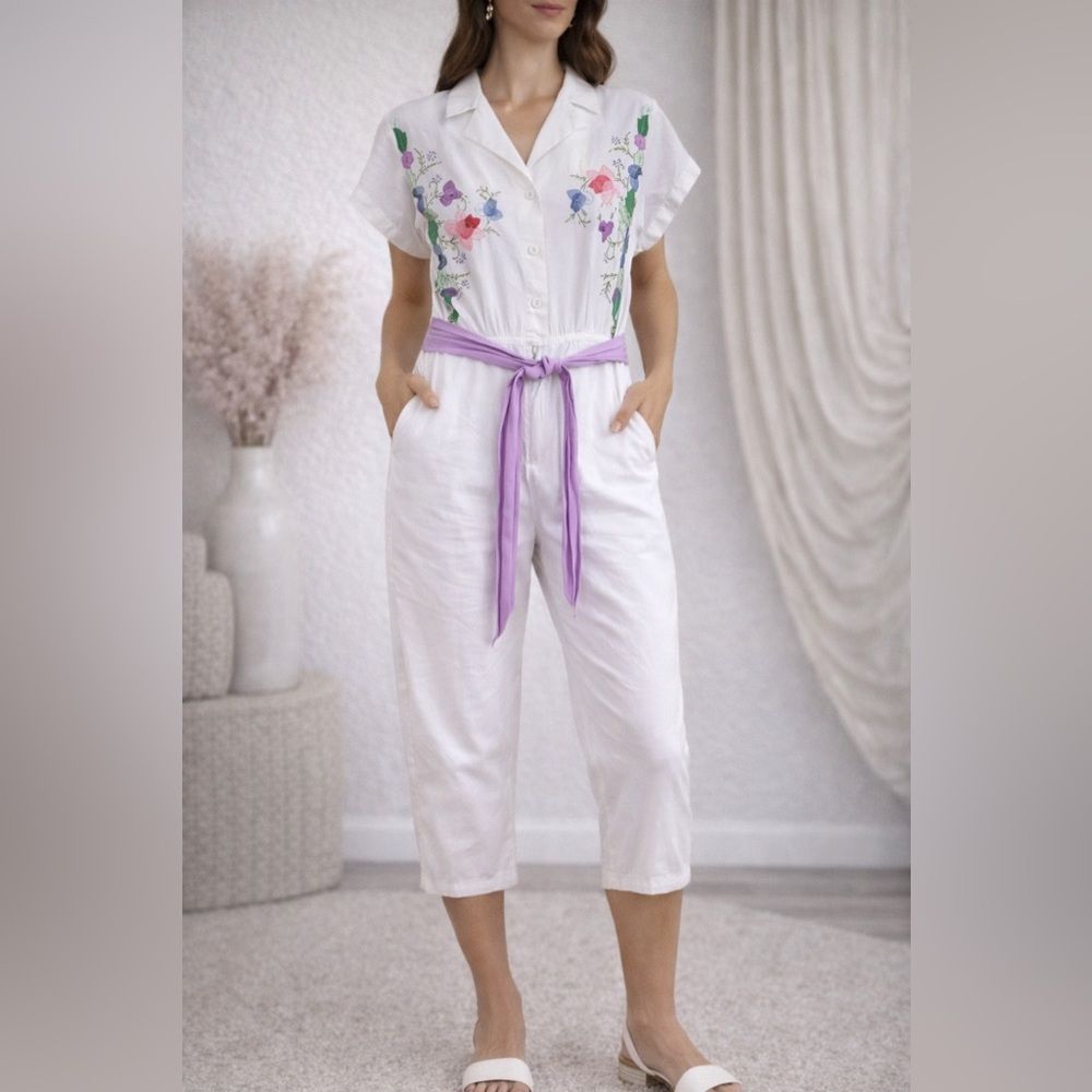 Vintage Dragon Fly Hand Embroidered Woman Jumpsuits Size L